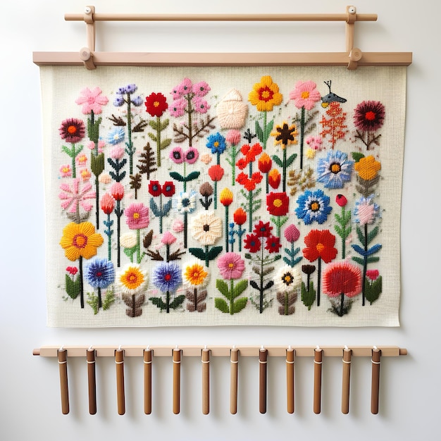 dekoracja tekstylna z haftem